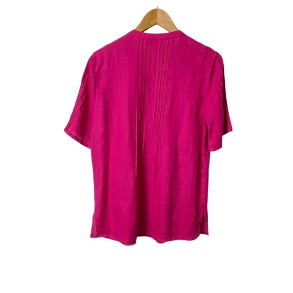 Charter Club Luxury Magenta Linen Beaded Neckline Pintuck Blouse Size Medium - Picture 2 of 10